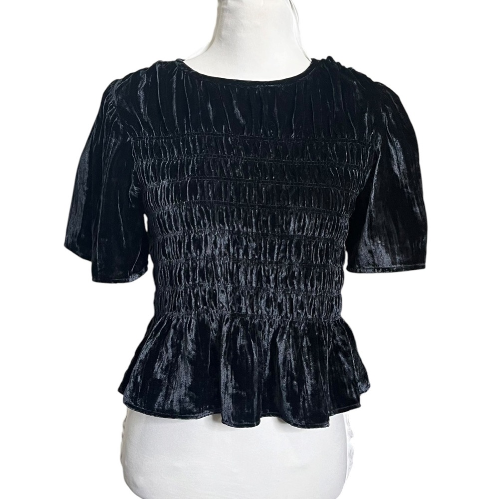Rails Rosie Smocked Top New Women's Small Black Velvet Date Night Party Chic - Picture 2 of 10